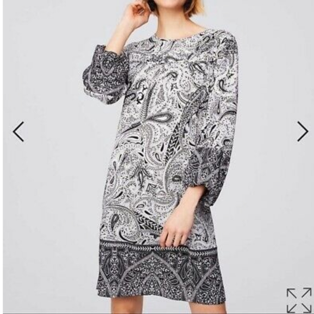 LOFT Paisley Print Bell Sleeve Shift Dress